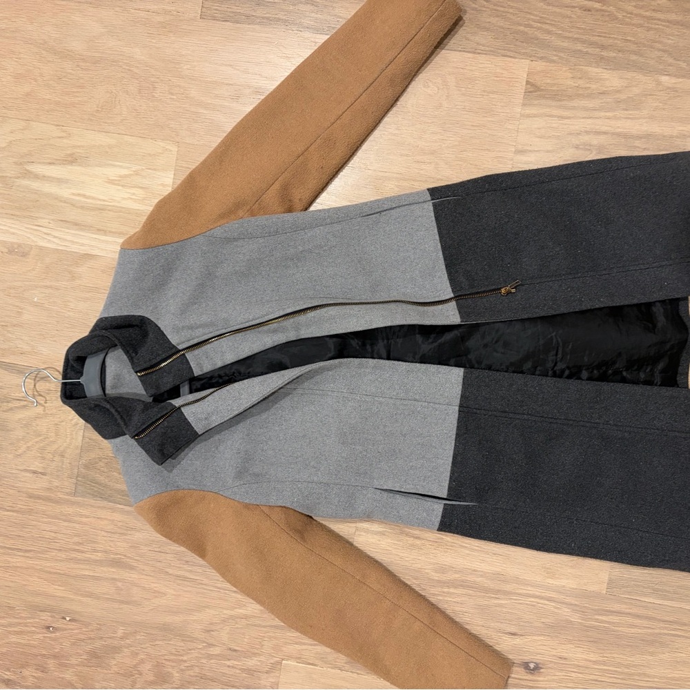 Colorblock Wool-Blend women’s peacoat in Camel, Gray & Black